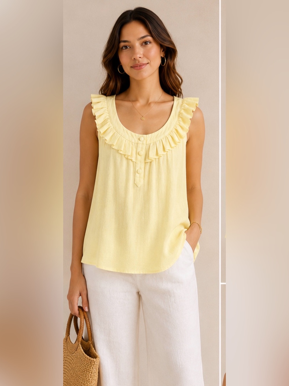 Sine Butter Yellow Ruffle Sleeveless Blouse Size 6‎